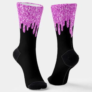Calcetines Purpurina de esparkles de goteo negro rosado