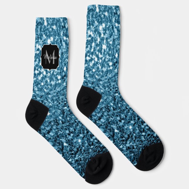 Calcetines Purpurina de imitación azul claro para el bebé chi (Derecha)