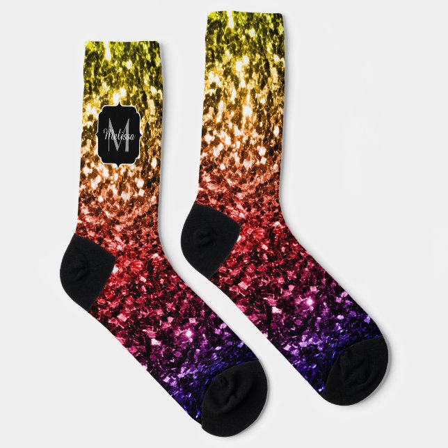 Calcetines Purpurina de imitación púrpura rojo arcoiris Monog (Derecha)
