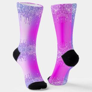 Calcetines Purpurina de oro morado rosado de neón dorado gote