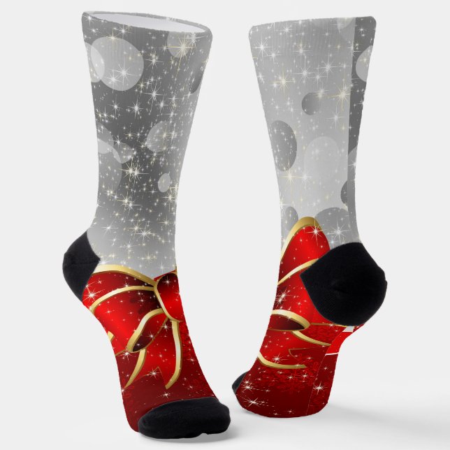 Calcetines Purpurina De Plata Y Navidades Rojos Parkles Bow (Angular)