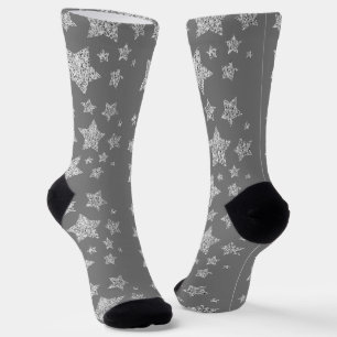 Calcetines Purpurina plateado chispa Estrellas patrón gris cl
