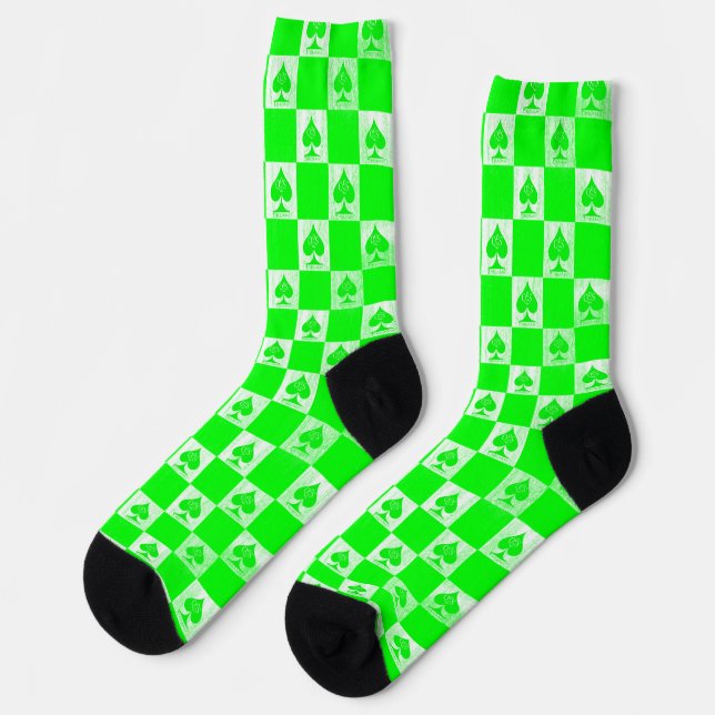 Calcetines Queen of Spades Socks Cute Green Checkerboard QoS (Izquierda)