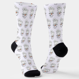Calcetines ¿Quieres jugar? Perro de Bichon Frise con bola - l