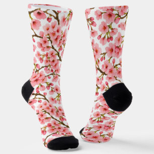Calcetines Rama de flor de cerezo rosa patrón