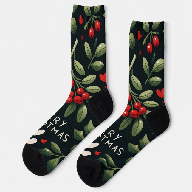 Calcetines Rama de Mistletoe Navidades de corazones cortos (Izquierda)