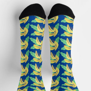 Calcetines Ramo de Plátanos Patrón de Mercado de Frutas Azul