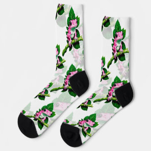Calcetines Rana Rosa En Diseño De Patrón De Hojas Verdes