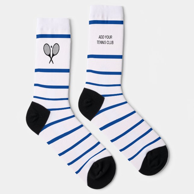 Calcetines Raqueta de tenis de raya blanca azul personalizada (Derecha)