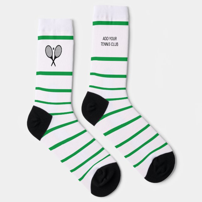 Calcetines Raqueta de tenis de raya blanca verde personalizad (Derecha)
