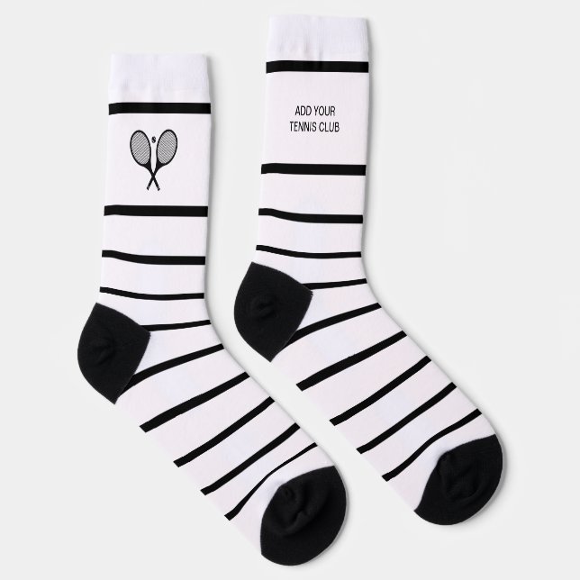 Calcetines Raqueta de tenis de raya blanca y negra personaliz (Derecha)