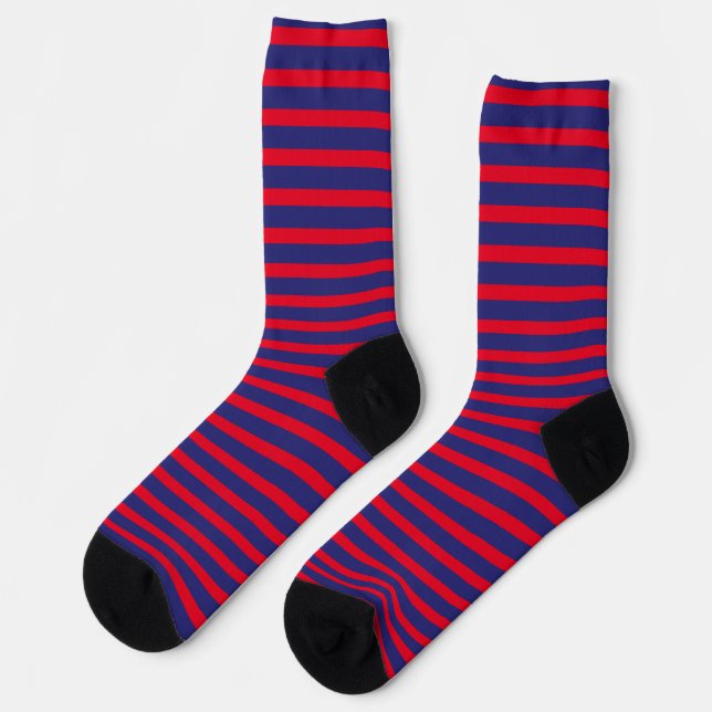 Calcetines Raspberry azul y franjas rojas de fresa (Izquierda)