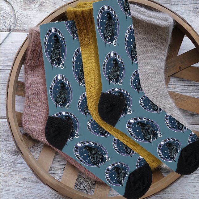 Calcetines Raven Moon Phases Stars Blue (Subido por el creador)
