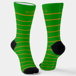 Calcetines Rayas Amarillas De Oro Verde Para Nombre Personali