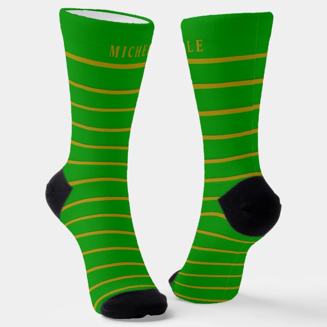 Calcetines Rayas Amarillas De Oro Verde Para Nombre Personali (Angular)