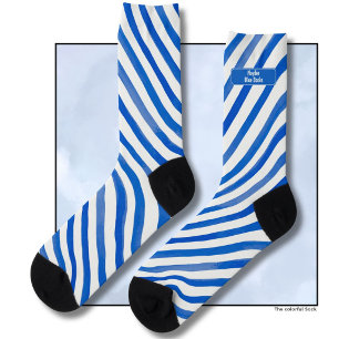 Calcetines Rayas Azules sobre Blanco y Texto