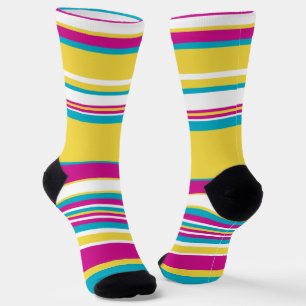 Calcetines Rayas complejas - turquesa, amarillo, rosa y blanc