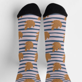 Calcetines rayas de bonito con hoja Caída Patrón sin soldadur