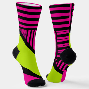 Calcetines Rayas de triángulo en verde lima, rosa caliente y