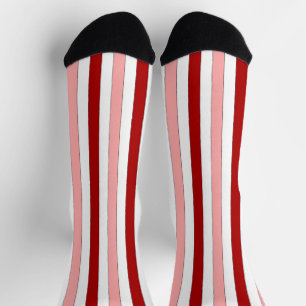 Calcetines Rayas dibujadas a mano rojas, rosadas y blancas