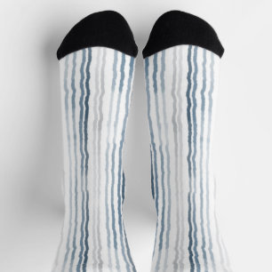 Calcetines Rayas finas de acuarela, azul pizarra, gris sobre 
