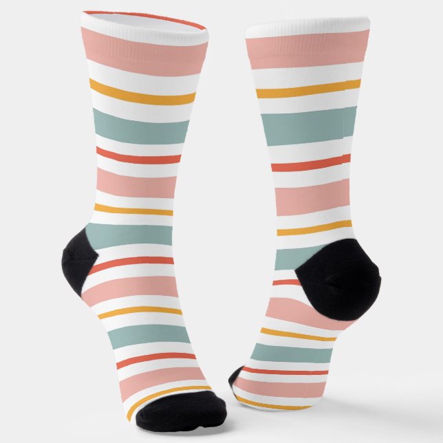 Calcetines Rayas Horizontales Suaves Boho Rosa Té Amarillo (Angular)