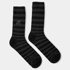 Calcetines Rayas oscuras con iniciales juguetonas en gris