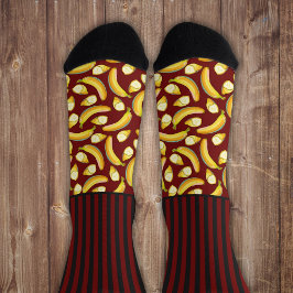 Calcetines Rayas secretamente salvajes con plátanos, en rojo