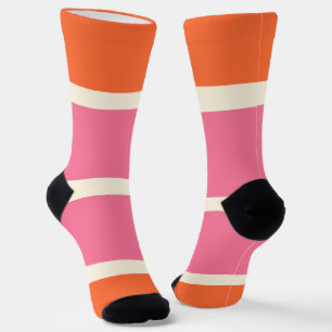 Calcetines Rayas simples en rosa, Naranja y crema