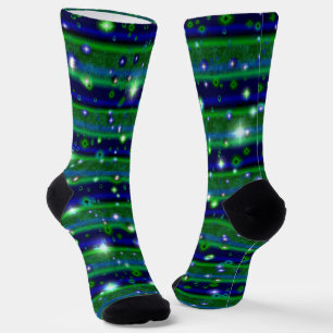 Calcetines Rayas verdes azules con estrellas y gotas de lluvi