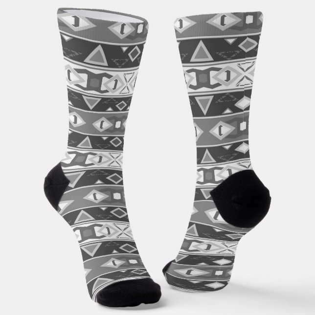 Calcetines Rayas y formas geométricas gris blanco (Angular)