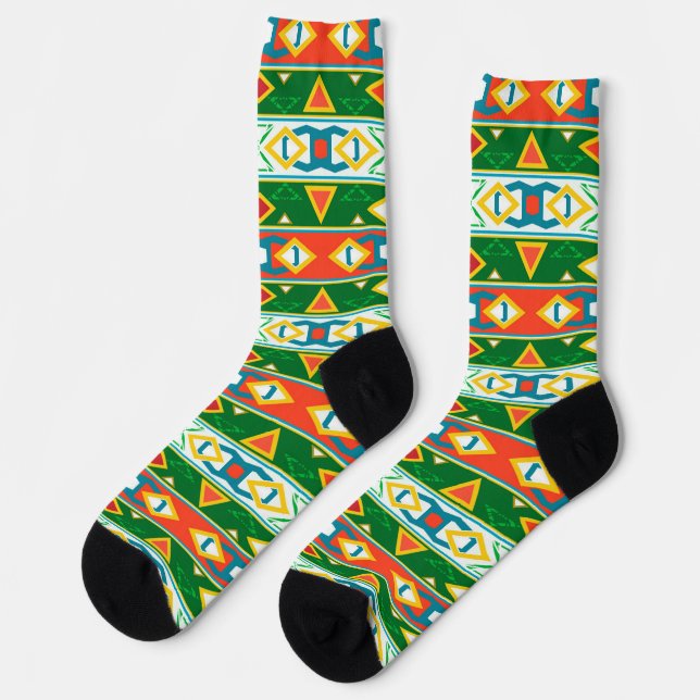 Calcetines Rayas y formas geométricas naranja verde blanco (Izquierda)