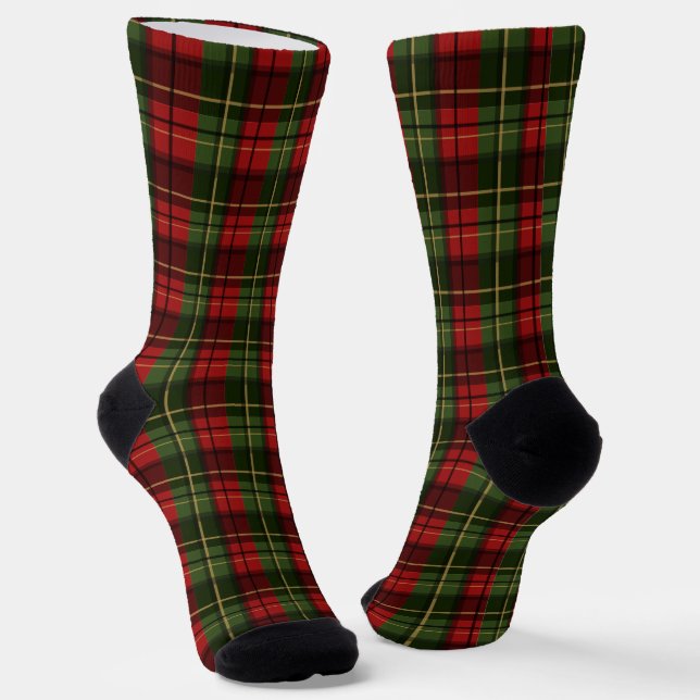 Calcetines Red And Green Plaid Tartan Festive Pattern (Angular)