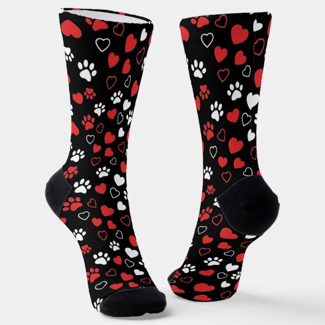 Calcetines Red and White Paw Print and Heart Pattern Socks (Angular)
