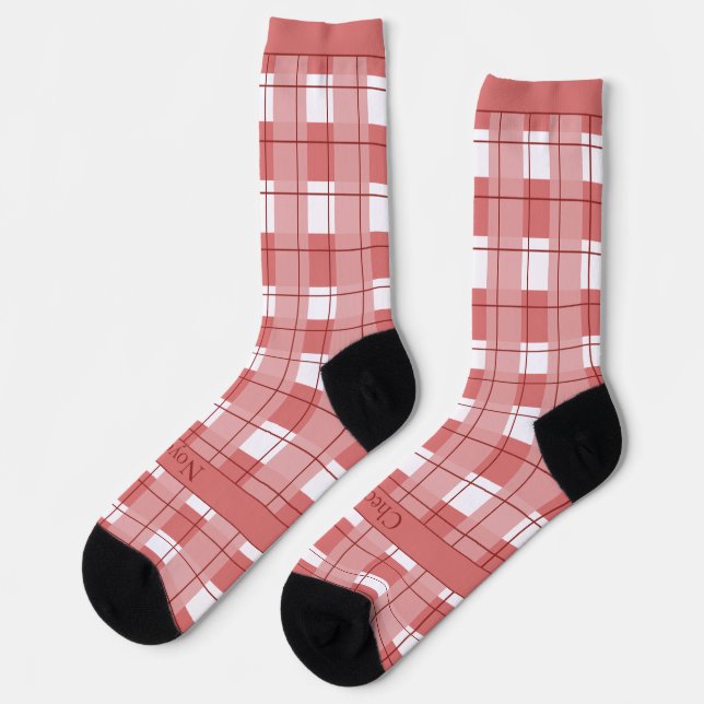Calcetines Red and White Plaid, Text on Foot (Izquierda)