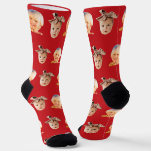 Calcetines Red Funny Personalizado 2 Face Photo Dad