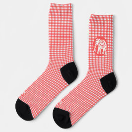Calcetines Red Gingham Plaid with White Elephant