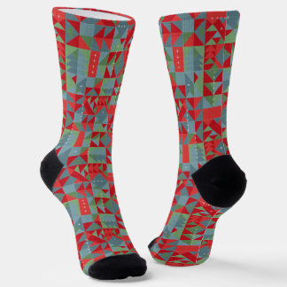 Calcetines Red, gray, green geometric pattern.