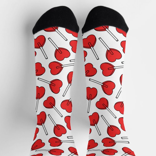 Calcetines Red Lollipops, Heart Lollipops, Lollipop Pattern (Arriba)