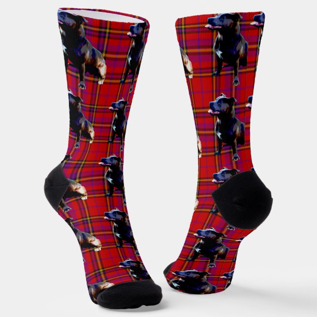 Calcetines Red Tartan Staffordshire Bull Terrier, Socks de tr (Angular)
