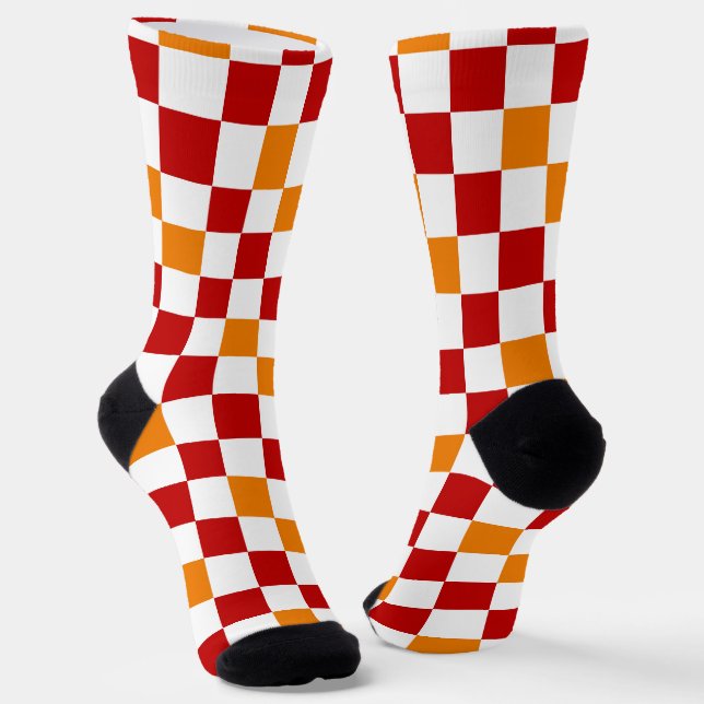 Calcetines Red White Orange Checkered Pattern Design  (Angular)