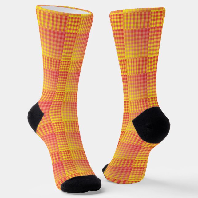 Calcetines Red Yellow Checker Abstract Pattern (Angular)