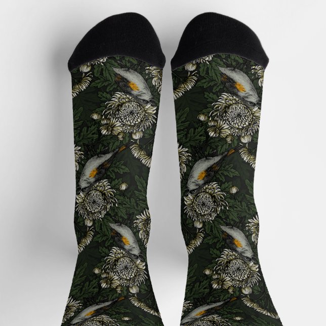 Calcetines Redstarts in the chrysanthemums in green and white (Arriba)