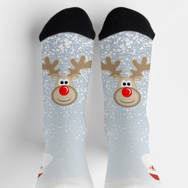 Calcetines Reindeer Rudolph Red Nose Santa Crew Socks (Arriba)