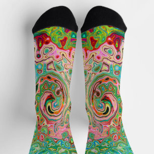 Calcetines Remolino de Arcoíris Abstracto Retro Groovy Colori