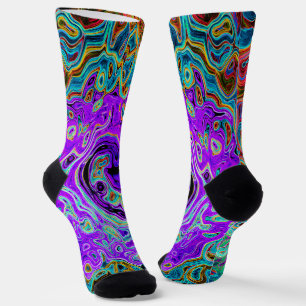Calcetines Remolino Líquido Abstracto Retro Groovy Color Púrp