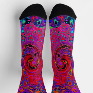Calcetines Remolino líquido abstracto retro rojo y morado alu
