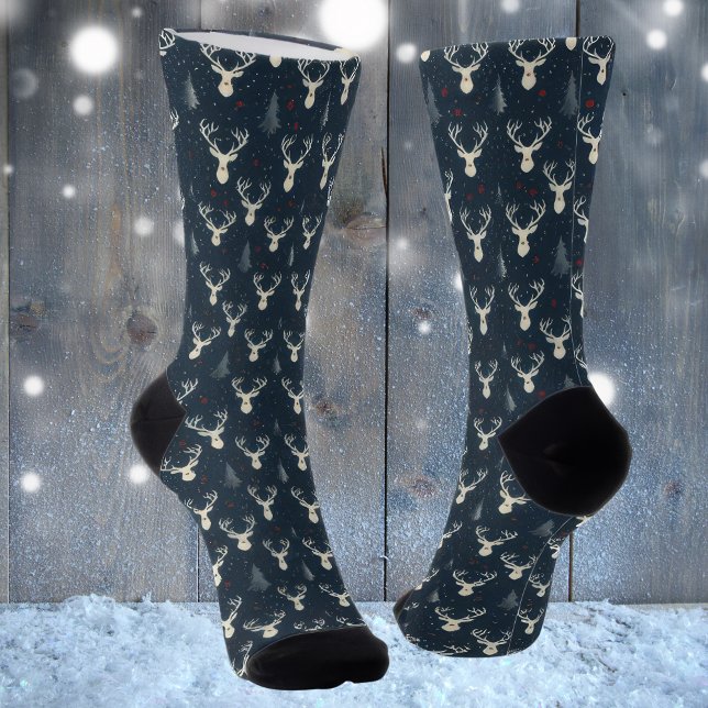 Calcetines Reno de vacaciones, árbol de Navidad, copo de niev (reindeer 1)