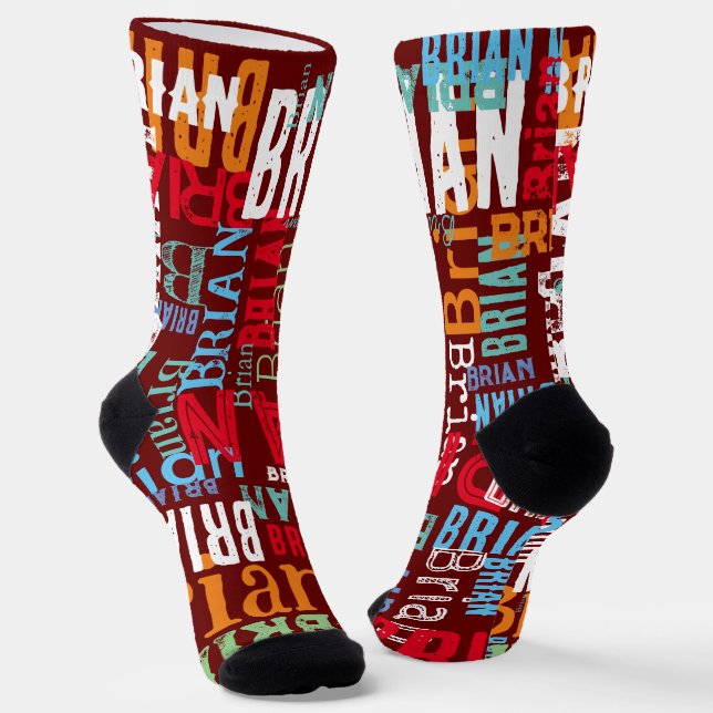 Calcetines Repetir nombre allover Red oscuro (Angular)