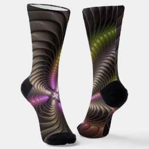 Calcetines Resumen brillante Trippy Colorido arte fractal 3D